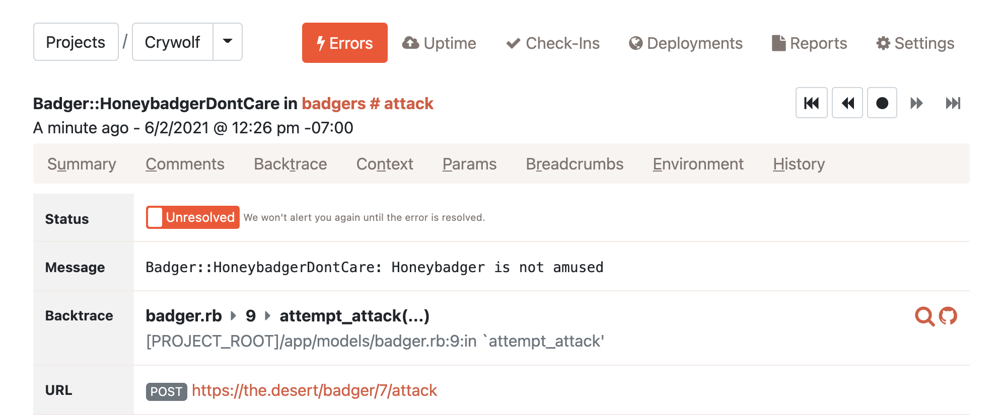 Error Detail Page Overview