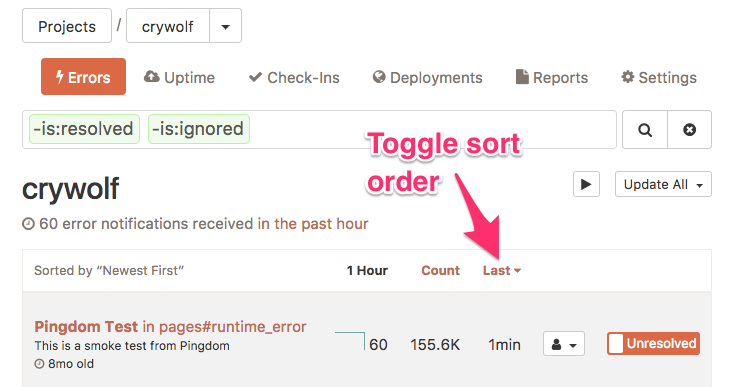 Image of sort by date button
